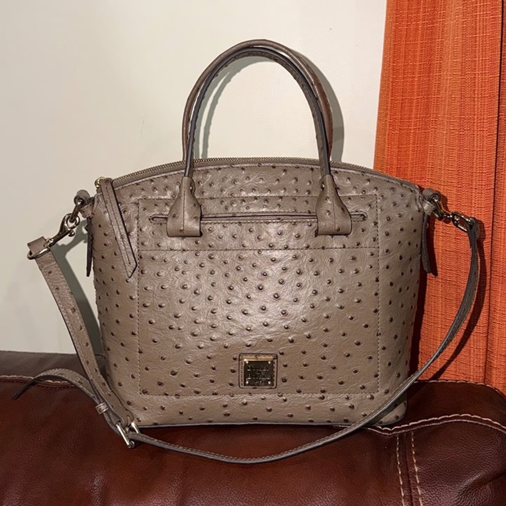 ‼️Dooney & Bourke Ostrich Domed Grey Leather Satchel Handbag Shoulder Bag - Picture 6 of 12